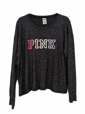 PINK Victoria's Secret Black Marled Long Sleeve Tee with Rainbow Logo